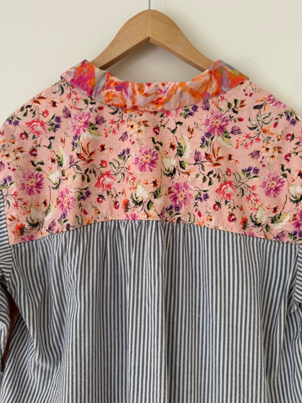 Maeve by Anthropologie The Clarissa High Low Button Down Stripe Floral Top Sz 14 - Picture 8 of 15